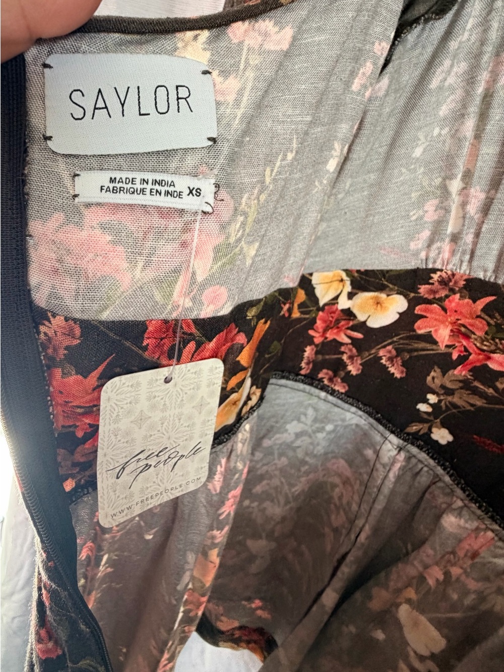 SAYLOR Free People Dark Olive Floral Puff-Sleeve Mini Dress - Picture 11 of 16